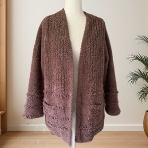 BAREFOOT DREAMS CozyChic Knit Open Front Cardigan - Sable - Size L